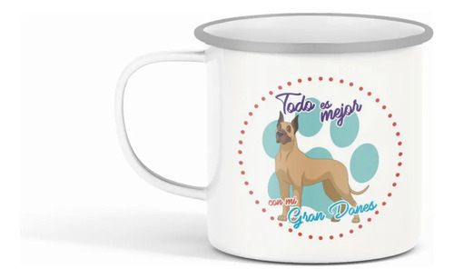 Taza Enlozada Gran Danés - Majestuosidad Canina. Blanco Gran Danés Regalo