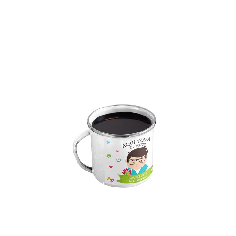 Taza Enlozada Entre Ayuda y Aromas de Café Trabajador Social