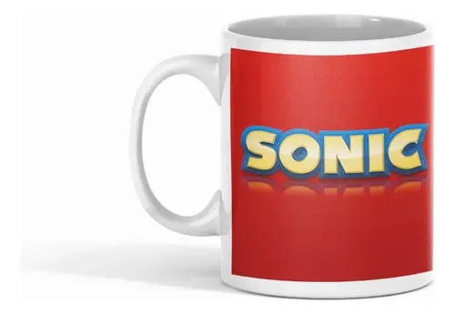 Taza Clásica De Sonic Corriendo Por Anillos Dorados Blanco