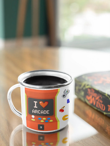 Taza Enlozada Arcade - Joysticks Y Juegos Blanco Videojuegos