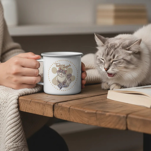 Taza Enlozada Gato Kiut - ¡estilo Felino En Tu Taza! Blanco