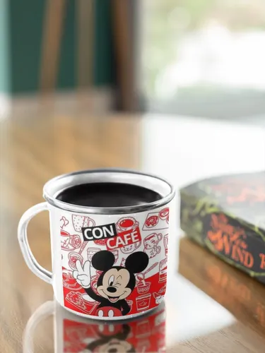Taza Mickey Mouse Enlozada ¡alegría Con Cafeína Blanco Mickey Mouse Regalo