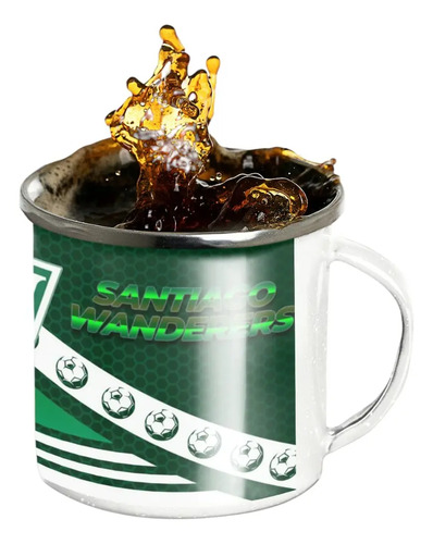 Taza Lechero Enlozado Club Santiago Wanderers Fútbol Chile Blanco Regalo Club