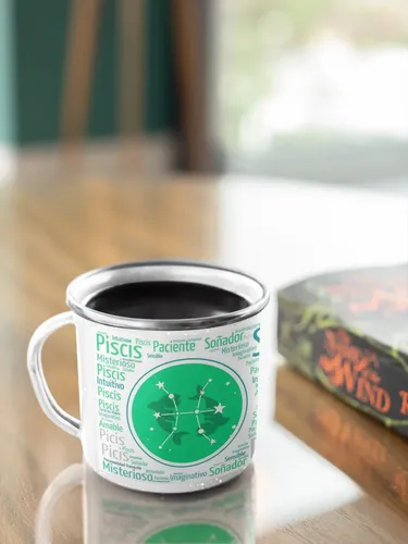Taza Enlozada Piscis - Sueños Y Sensibilidad Blanco Signos Zodiaco