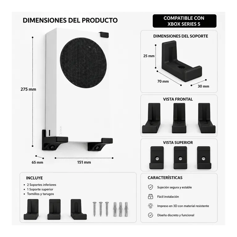 Soporte Xbox Series S Pared Base Muro Consola
