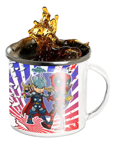 Taza Enlozada Martillo Y Sarcasmo - Thor Y Deadpool Blanco Thor Vs Deadpool