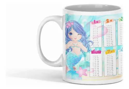 Taza Tabla De Multiplicar Con Sirenas Encantadas Blanco