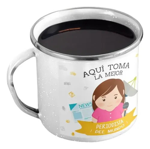 Taza Enlozada Historias Y Caffeine - Día De Periodista