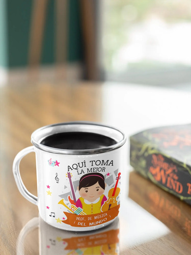 Taza Enlozada Con Notas Y Café - Maestro De Música