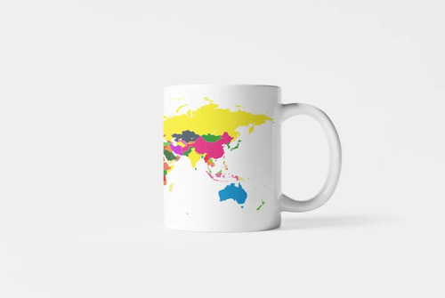 Taza Tazon Mapamundi Coloreado Para Niños Educativa Blanco