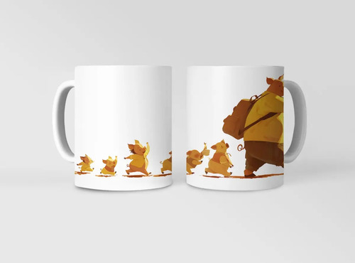 Taza Divertida Inspirada En Familia De Cerditos Animados Blanco