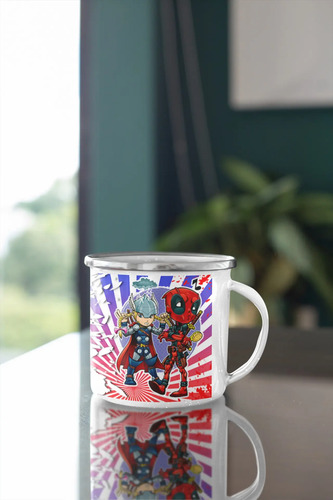 Taza Enlozada Martillo Y Sarcasmo - Thor Y Deadpool Blanco Thor Vs Deadpool