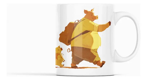 Taza Divertida Inspirada En Familia De Cerditos Animados Blanco