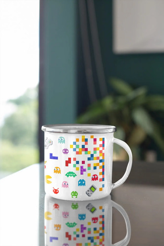 Taza Enlozada Arcade - Joysticks Y Juegos Blanco Videojuegos