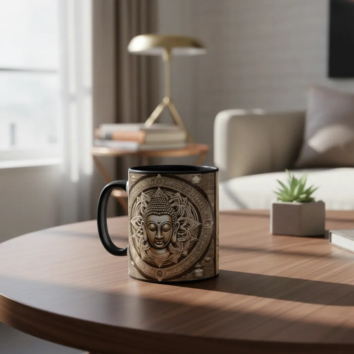 Taza Mágica Siddhartha Gautama Sabiduría Del Oriente Negro Sabiduría
