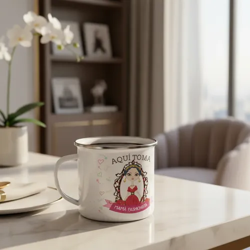 Taza Enlozada Tendencias Y Moda - Mamá Fashionista Blanco