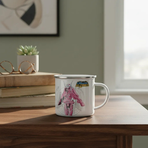 Taza Enlozada Shun De Andromeda Caballeros Del Zodiaco Blanco