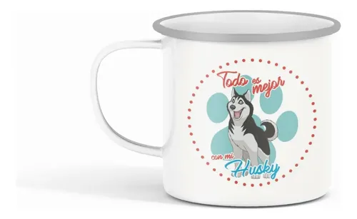 Taza Enlozada Husky - Belleza Y Fuerza. Blanco Husky Regalo