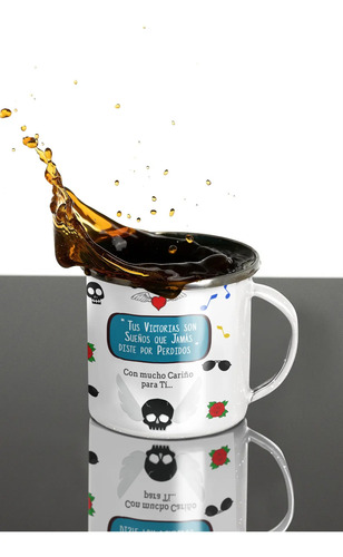 Taza Enlozada Guitarra Y Grit - Rock Puro Blanco Papa Rockero