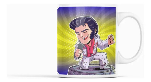 Taza Elvis Presley Con Estilo Retro Y Distintivo Blanco