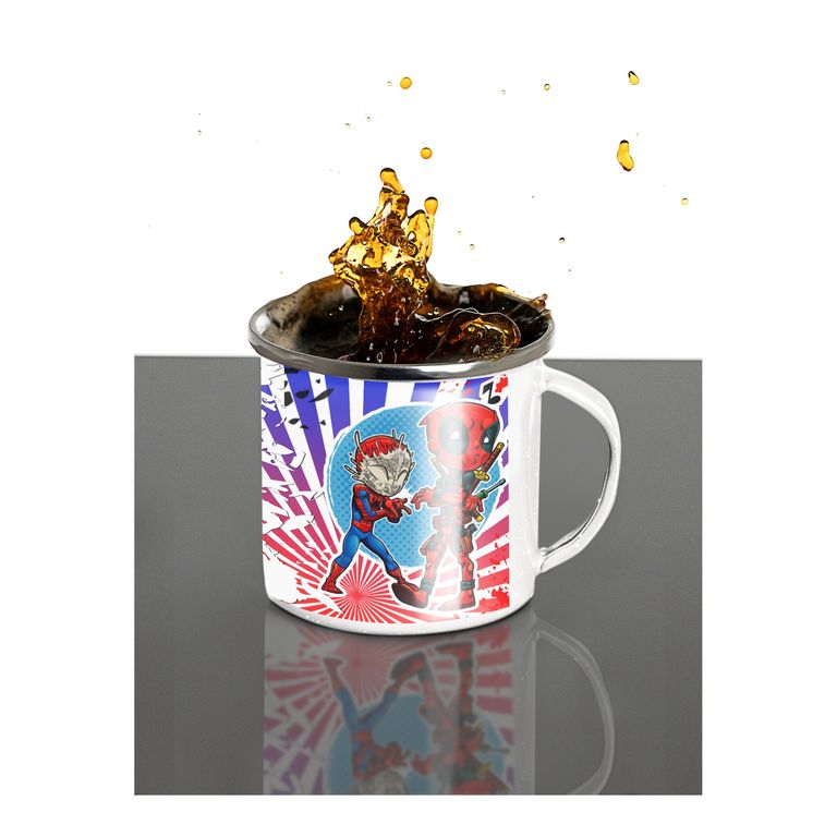 Taza Enlozada Aventuras Tejidas - Deadpool y Spider-Man