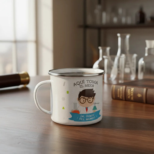Taza Enlozada Química Y Quimeras - Café De Ing. Químico Blanco