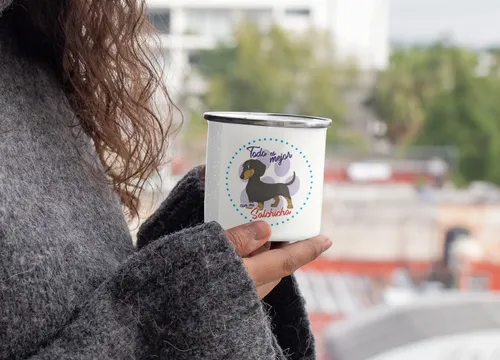 Taza Enlozada Salchicha - Encanto Dachshund. Blanco Dachshund Regalo Mascota