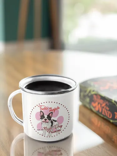Taza Enlozada Bulldog Francés - Encanto Galo. Blanco Regalo Bulldog Francés