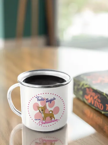 Taza Enlozada Chihuahua - Pequeña Grandeza. Blanco Chihuahua Regalo