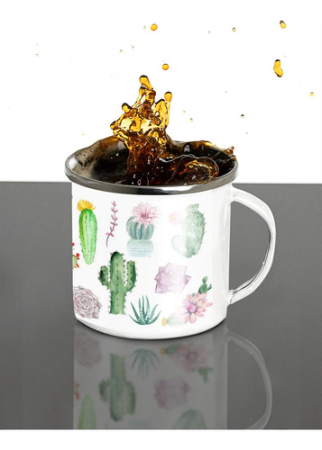 Taza Enlozada Cactus Refresca Tu Día Con Estilo Blanco Cactus