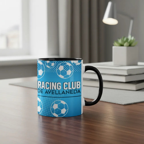 Taza Equipo De Fútbol Argentino Racing La Academia Negro Fútbol