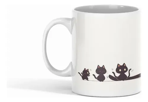 Taza Gatos Curiosos Diseño Con Gatos Y Detalles Divertidos Blanco