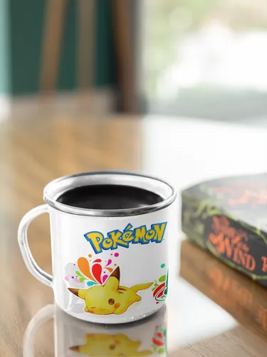 Taza Enlozada Pokémon - Captura Y Entrenamiento Blanco Pokémon