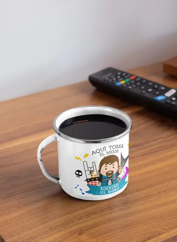 Taza Enlozada Guitarra Y Grit - Rock Puro Blanco Papa Rockero