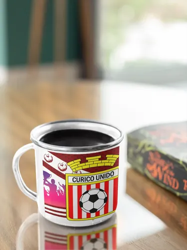 Taza Lechero Enlozado Club Curicó Unido Futbol Chileno Blanco Club Curicó Unido