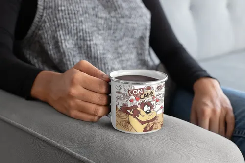 Taza Enlozada Tazmaña De Looney Tunes Con Cafe Sin Cafe Blanco Regalo Tazmaña
