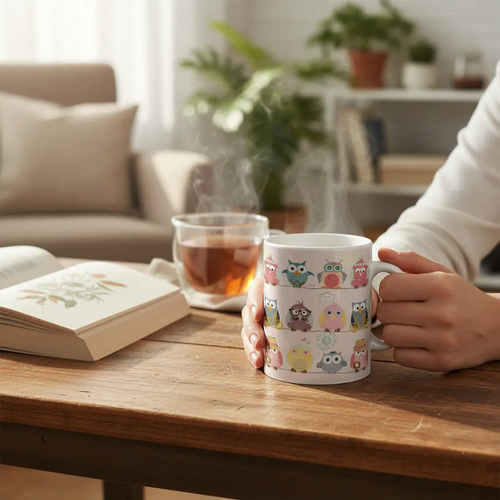 Taza Búhos Mandala - Patrones Que Despiertan Blanco