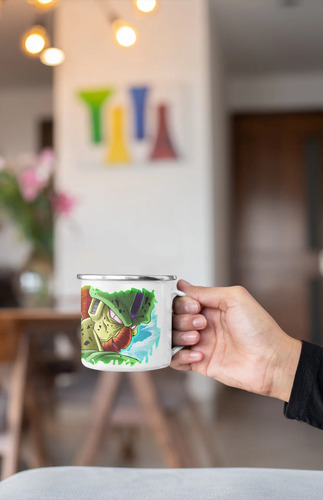 Taza Enlozada Con Cell - Batallas Por La Perfección Blanco Regalo Dragon Ball