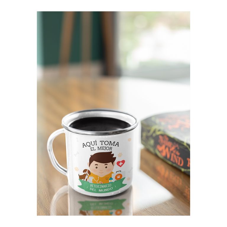 Taza Enlozada Dia Veterinario - Amor Animal y Café