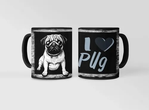 Taza Mágica Pug Encantador Compañero Canino Negro Mascota
