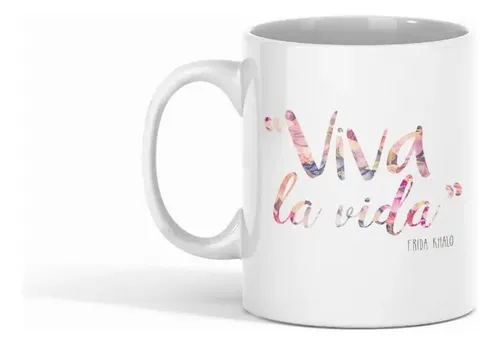 Taza Frida Kahlo - 'viva La Vida' En Colores Blanco