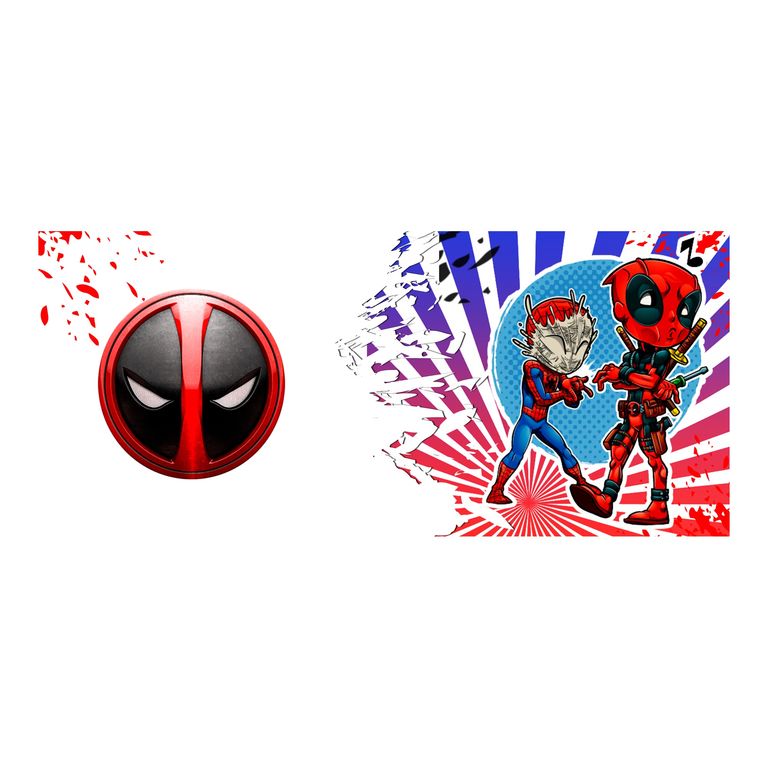 Taza Enlozada Aventuras Tejidas - Deadpool y Spider-Man