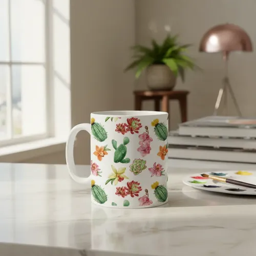 Taza Cactus - Diseño Fresco Y Moderno Blanco