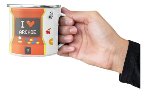 Taza Enlozada Arcade - Joysticks Y Juegos Blanco Videojuegos