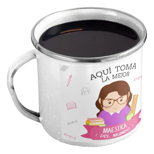 Taza Enlozada Inspirando Futuros Con Café Maestra Blanco Feliz Día Maestra
