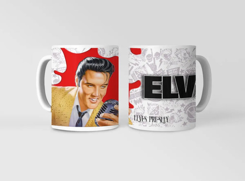 Taza De Elvis Presley Con Ilustración Vintage Única Blanco