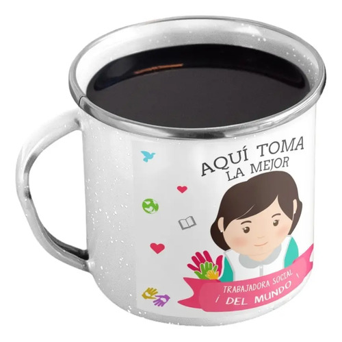 Taza Enlozada Entre Ayuda Y Aromas De Café Trabajador Social