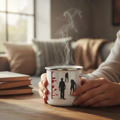 Taza Enlozada Supervivencia Zombie - Cazador De No Muertos Blanco