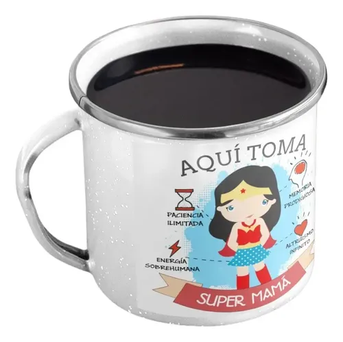 Taza Enlozada Mamá Superheroína - Poder Y Protección Blanco Mamá Superheroína