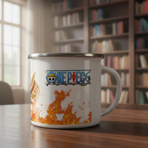 Taza Enlozada Tesoros Y Mares De One Piece Blanco